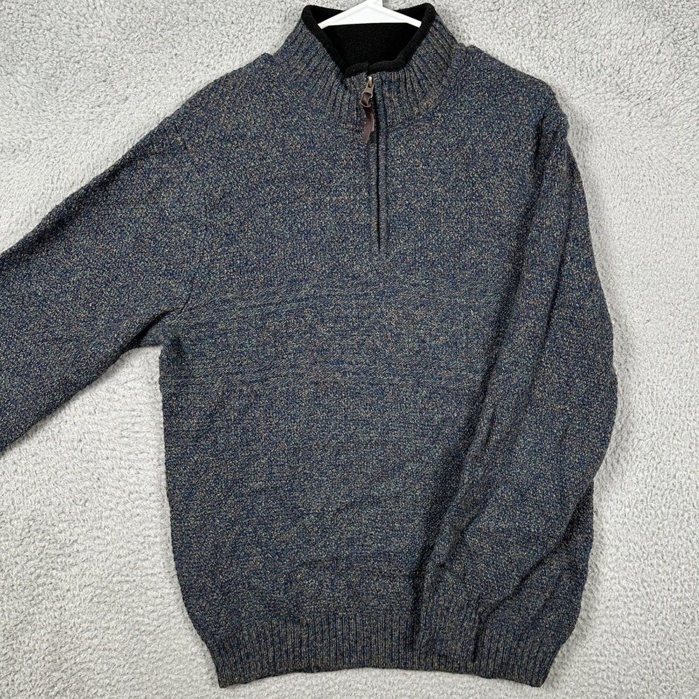 Pendleton Mens Medium‎ Sweater Quarter Zip Blue Multi Shetland Wool Pullover EUC